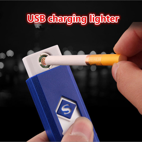 Creativo pequeño recargable USB a prueba de viento sin llama eléctrica de carga electrónica encendedor de cigarrillos sin humo Super encendedores hombre ► Foto 1/6