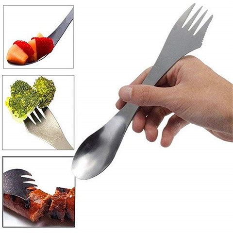 3In1 Camping Soprk cuchara, tenedor, cubiertos, utensilios de Cubiertos de acero inoxidable para pícnic al aire libre caza pesca de utensilios de cocina Gadget ► Foto 1/6