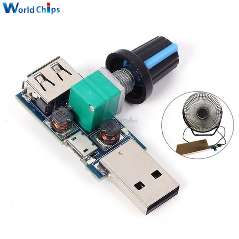 Módulo regulador de velocidad continua con ventilador USB, potenciómetro de Adaptador Micro USB A USB, DC 4-12V A 2,5-8V 5W con macho hembra ► Foto 1/6