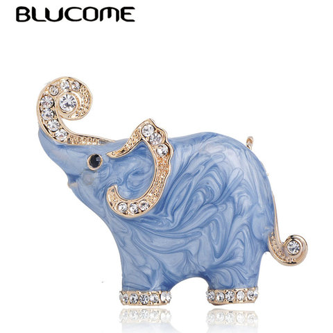 Blucome-broche esmaltado con forma de elefante para mujer y niño, broches con textura azul, pines de cristal, bufanda, ropa, joyería ► Foto 1/6