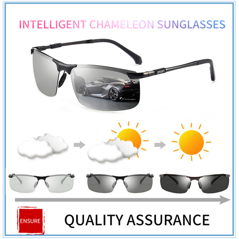 Gafas de sol fotocrómicas de marca 2022 gafas de sol polarizadas de camaleón para hombre gafas de sol cuadradas de moda sin montura ► Foto 1/6