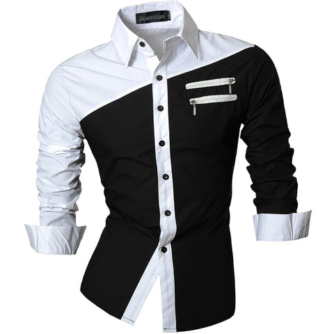 Camisas de manga larga informales para hombres, camisas de corte delgado, para hombre, con cremallera, decoración (sin bolsillos) Z015 ► Foto 1/4