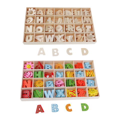 Letras del alfabeto de madera de 112 piezas, juguetes educativos para niños con bandeja de almacenamiento ► Foto 1/6