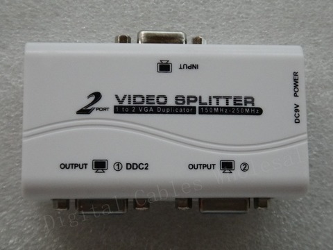 Envío libre 1 a 2 puertos VGA video Splitter duplicador 1 en 2 salida 250 MHz dispositivo cascadedable Botas señales de vídeo 65 m 1920*1440 ► Foto 1/5
