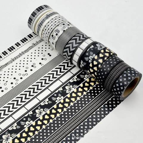 15mm * 10m blanco y negro cinta adhesiva de cinta Washi japonesa decorativa cinta papel para álbum de recortes DIY álbum de fotos cinta adhesiva ► Foto 1/4