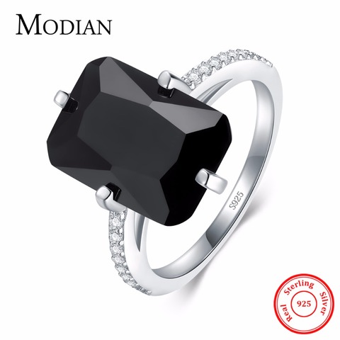 Modian alta calidad sólido 925 anillo de plata de ley para las mujeres moda negro cristal boda compromiso dedo anillos de plata Anel ► Foto 1/4