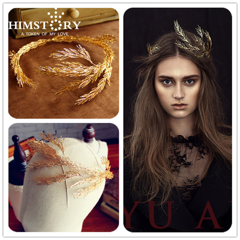 HIMSTORY-Tiara de corona de rama hecha a mano, tocado de hojas, accesorios para cabello de fiesta de noche ► Foto 1/6