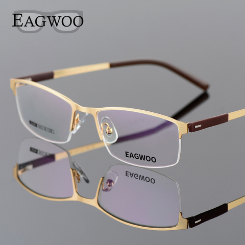 EAGWOO de marco de gafas mitad Rim óptica gafas para caballero de oro Marco de gafas para la miopía leyendo templo de la primavera 2299 ► Foto 1/6