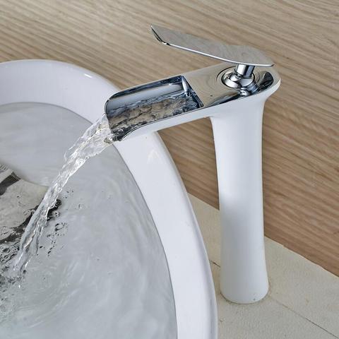 Grifo de cascada de lujo alto para baño, grifo de lavabo Material DE LATÓN, grifo mezclador de baño, grúa fría y caliente, grifo blanco ► Foto 1/6