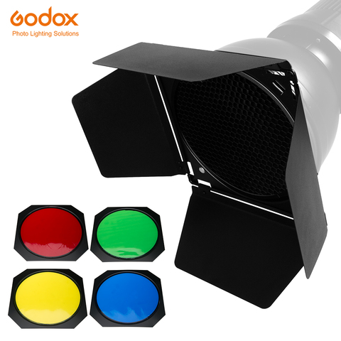 Godox BD-04 Barn Door + Honeycomb Grid + 4 Filtro de Color para el Reflector estándar ► Foto 1/6