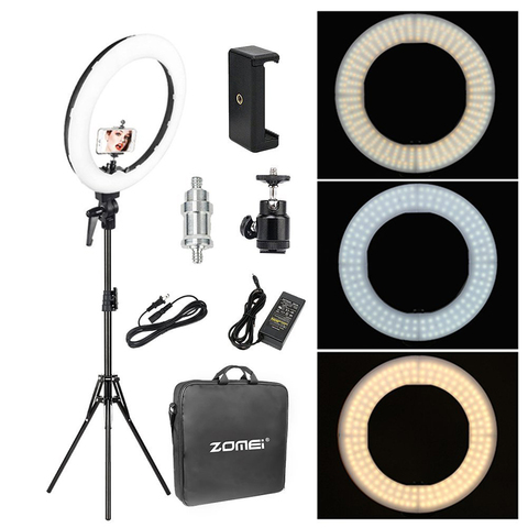 Zomei-Iluminación fotográfica regulable para estudio de vídeo, 18 pulgadas, Anillo LED de luz, 3200-5600K, para maquillaje de teléfono, retrato de Youtube en vivo ► Foto 1/6