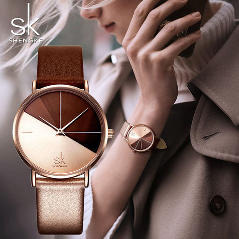 Relojes de Cuero de lujo SK para Mujer relojes de cuarzo creativos de moda para Reloj Mujer 2022 Reloj de pulsera para Mujer SHENGKE Reloj femenino ► Foto 1/6