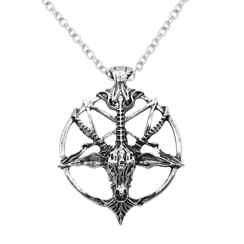 Moda Steampunk Pentagram Invertido Pan Dios Cabra Cabeza Del Cráneo Colgante Collares Satanismo Satánico Oculto de Metal Gargantilla Collar ► Foto 1/6