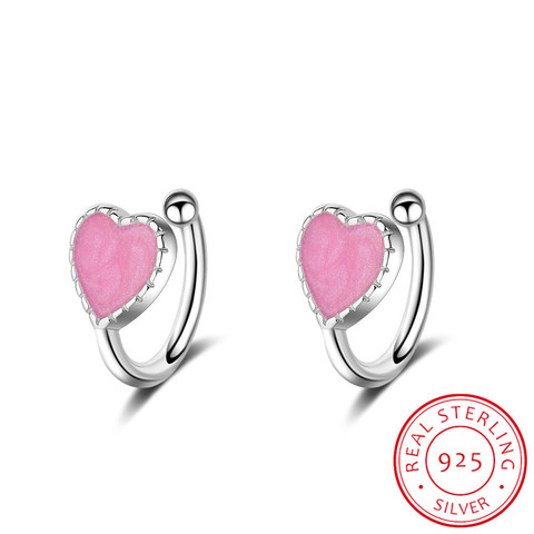 Pendientes de Clip de corazón para niña y mujer, de esmalte verde rosa y plata 925, joyería para fiesta Eh312 ► Foto 1/6