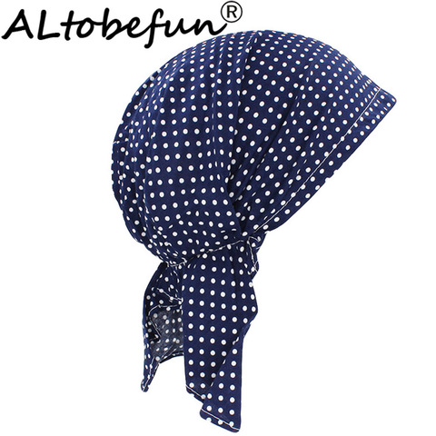 ALTOBEFUN-gorros con lunares para mujer, turbante elástico de Hip-hop, turbante, gorro de quimio para mujer, sombrero de poliéster BD008 ► Foto 1/6