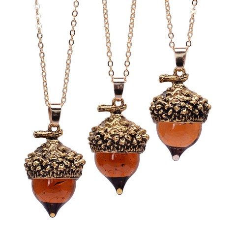 SEDmart-collar de piedra esmaltada para mujer, colgante de diseño de Acorn de cono de pino de cuarzo naranja, gota de cristal, collar de piedras de joyería ► Foto 1/6