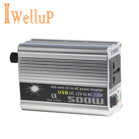 Iwellup-inversor de corriente para coche de 500W, 12v, 220v, 50Hz, 12 220, enchufe de encendedor de cigarrillos, convertidor de potencia máxima de 1000W ► Foto 1/6