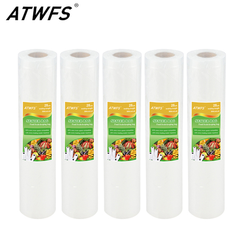ATWFS-bolsas de vacío para sellador al vacío de alimentos, bolsas de almacenamiento para máquina de embalaje, 12/17/20/25/28cm x 500cm, 5 rollos por lote ► Foto 1/5