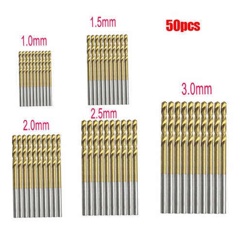 Juego de brocas de acero de alta velocidad HSS recubierto de titanio 50 Uds herramientas eléctricas 1mm 1,5mm 2mm 2,5mm 3mm ► Foto 1/6