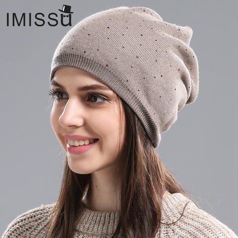 IMISSU sombrero de Invierno para mujer, gorro de lana tejida para mujer, pequeños cráneos a la moda, gorras de esquí con máscara informal para exteriores, gorros gruesos y cálidos para mujer ► Foto 1/5