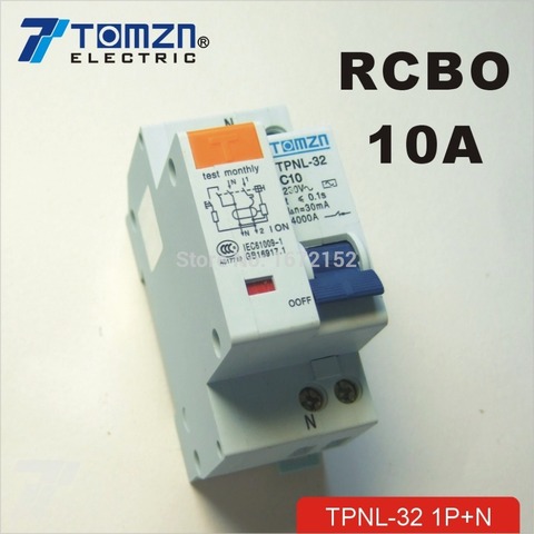 Disyuntor de corriente residual DPNL 1P + N 10A 230V ~ 50 HZ/60 HZ con protección contra sobrecorriente y fugas RCBO ► Foto 1/1