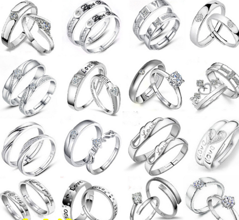 2 uds joyería Yayi moda princesa corte circón blanco Color plata anillos de compromiso parejas anillos de boda anillos ajustables ► Foto 1/2