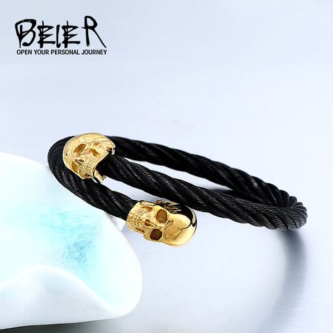 2016 nueva moda Punk cráneo pulsera para hombre de acero inoxidable 316 brazalete de amor de hombre de alta joyería de calidad envío gratuito BRG-016 ► Foto 1/6