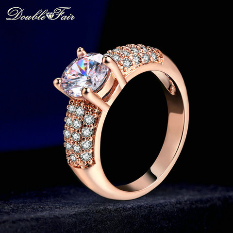 Anillos de boda de doble feria Zirconia cúbica de plata/oro rosa CZ anillo de piedra joyería para mujeres anel HotSale DFR105 ► Foto 1/6