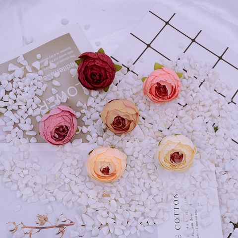 Rosas de té de seda baratas, decoración para fiesta en casa, boda, regalo, caja de plástico falso, pared de flores artificiales, 4cm, 10 Uds. ► Foto 1/6