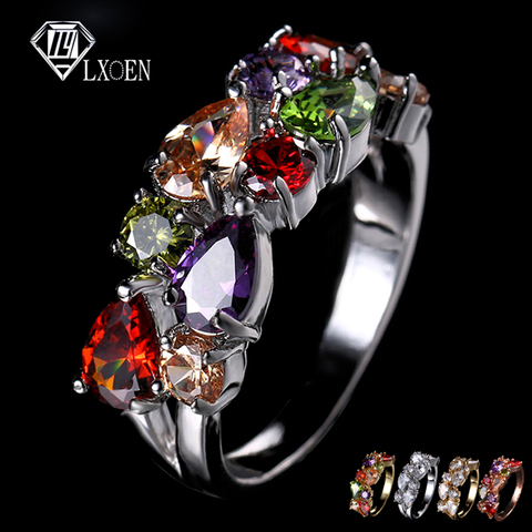 LXOEN moda Mona Lisa Color plata anillo de compromiso AAA zirconia anillos de boda para mujer accesorios de joyería de cristal anillos ► Foto 1/6