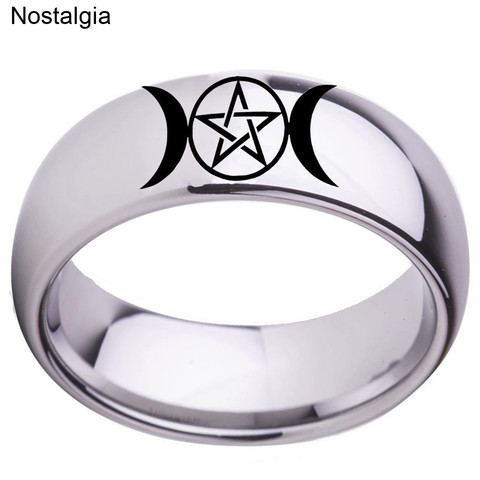 Nostálgica-anillo de acero inoxidable para hombre y mujer, diosa de la luna Triple, luna creciente, pentagrama, pagano, Jwelry ► Foto 1/6