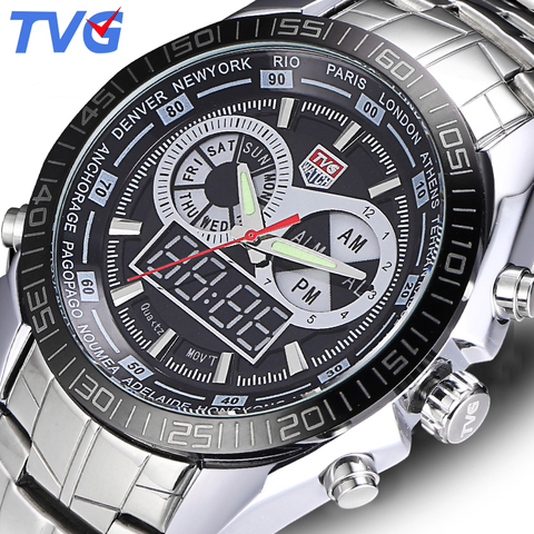 TVG marca de lujo hombres relojes digital LED impermeable deporte Militar reloj analógico cuarzo reloj hombres reloj Relogio Masculino ► Foto 1/1