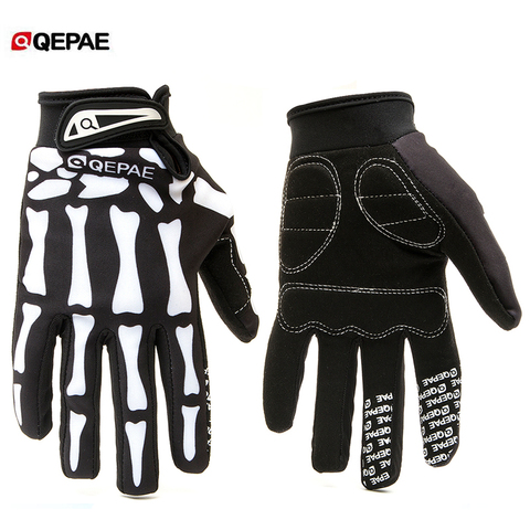 Qeqae-guantes con patrón de esqueleto para hombre y mujer, Unisex, de dedo completo, para ciclismo, motocicleta, carreras ► Foto 1/6