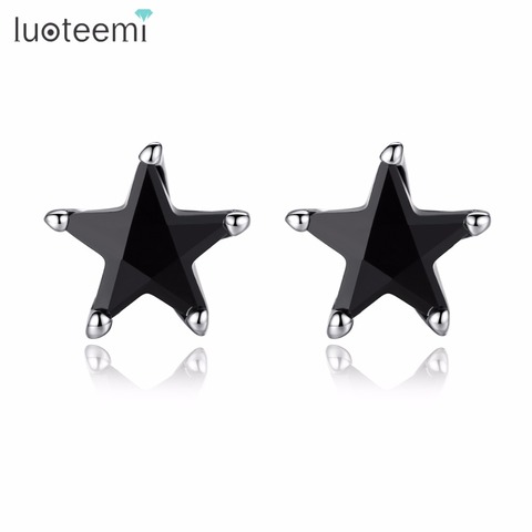 LUOTEEMI Classic Tono Plata Forma de Estrella Negro Cubic Zirconia Aretes de Cristal Para Las Mujeres de Los Hombres de Moda Estilo de la Joyería Modelo ► Foto 1/6