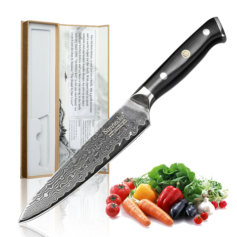 SUNNECKO-cuchillo de cocina profesional de 5 pulgadas, navaja japonesa VG10 de acero, hoja afilada, mango G10, cuchillos Damasco, regalo ► Foto 1/6