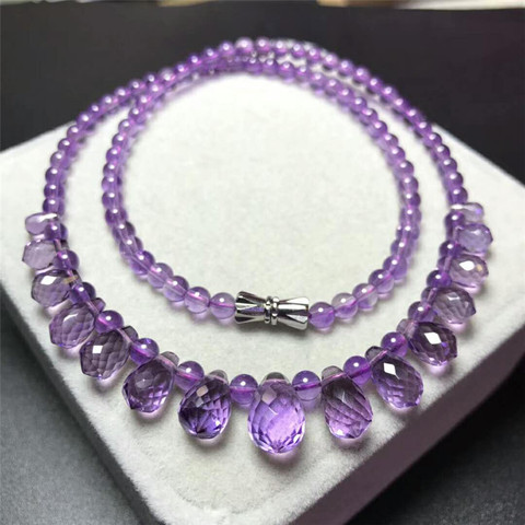 Collar de cadena larga de amatista Natural púrpura auténtica, colgante de gota de agua de 5mm, collar de amatista Natural de cristal AAAAAA ► Foto 1/6
