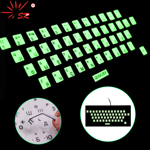 SR Luminous-pegatinas para teclado, impermeables, en idioma ruso, diseño de película protectora con botón, letras del alfabeto para ordenador ► Foto 1/5