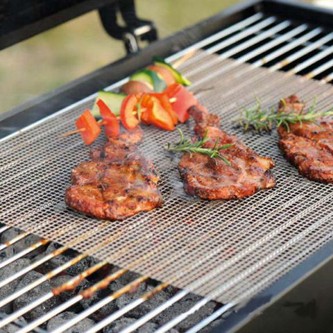 Barbacoa parrilla alfombra de malla antiadherente cocina de teflón para asar Liner pescado vegetal ahumador parrilla esteras barbacoa suministros herramientas ► Foto 1/6