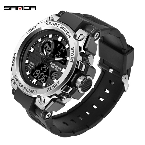 Relojes para hombre SANDA, reloj deportivo negro LED Digital 3ATM, relojes militares resistentes al agua S Shock, relojes masculinos ► Foto 1/6