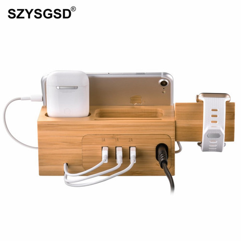 Soporte para cargador de madera Natural SZYSGSD para iPhone X 7 6 s base s de carga para Apple watch estación de carga para Apple Airpods ► Foto 1/6