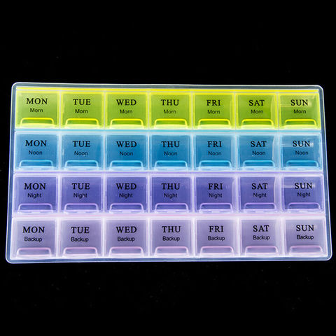4 filas 28 cuadrados semanal 7 días tableta píldora caja de medicamentos organizador de almacenamiento de medicina contenedor dispensador de salud ► Foto 1/6