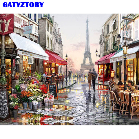 Frameless París calle Flor paisaje DIY pintura por números arte moderno de la pared pintura al óleo pintada a mano para la decoración casera 40x50 cm ► Foto 1/6