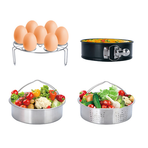 Accesorios para olla instantánea, juego de vaporizador de verduras, cesta, vaporizador de huevos, estante antiadherente, molde desmontable, tazón, plato, herramienta de cocina con cierre de Clip ► Foto 1/6