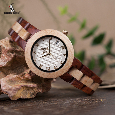 BOBO BIRD reloj de madera de dos tonos de marca de lujo para mujer relojes de pulsera de cuarzo en caja de madera aceptar personalizar ► Foto 1/6