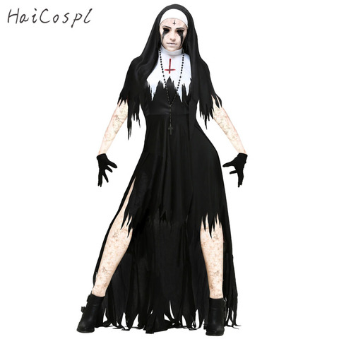 Disfraz de Halloween para Nun Cosplay para mujeres vestido de fantasía de vampiro negro disfraz de fiesta de hermana de Terror fantasía femenina para adultos ► Foto 1/6