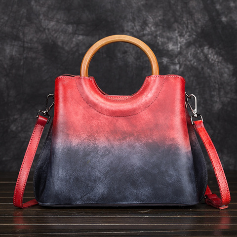 Bolso cruzado de Bolsos de cuero auténtico para mujer, bolsa con cepillo del bolso, Color cuadrado, Estilo Vintage, bolso con asa de calidad ► Foto 1/6