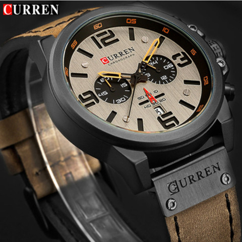 CURREN-Reloj de pulsera de cuarzo para hombre, cronógrafo de lujo, con fecha militar, de cuero, deportivo, Masculino, novedad de 2022 ► Foto 1/6