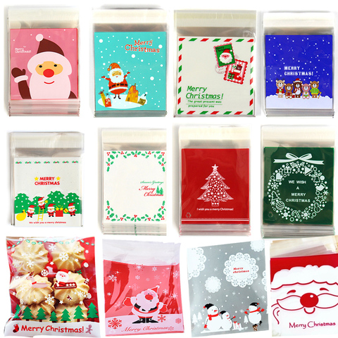 25 unids/lote bolsas de regalo de dibujos animados lindos para galletas de Navidad bolsas de plástico autoadhesivas para galletas Paquete de pastel de dulces de cumpleaños ► Foto 1/6