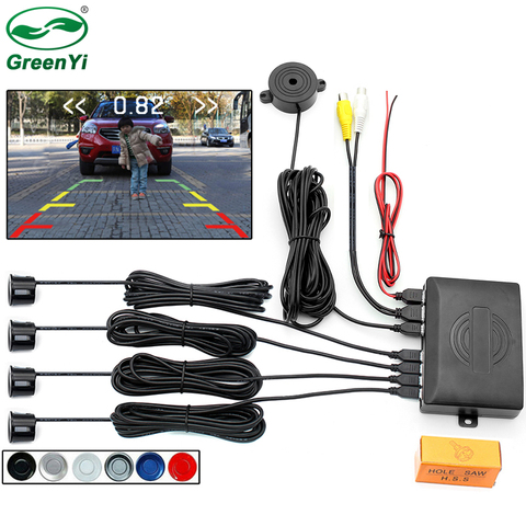 GreenYi Video Parking 4 sensores de copia de seguridad del coche zumbador trasero Sistema de Monitor de Radar, soporte de visualización de imagen y alerta de sonido ► Foto 1/6