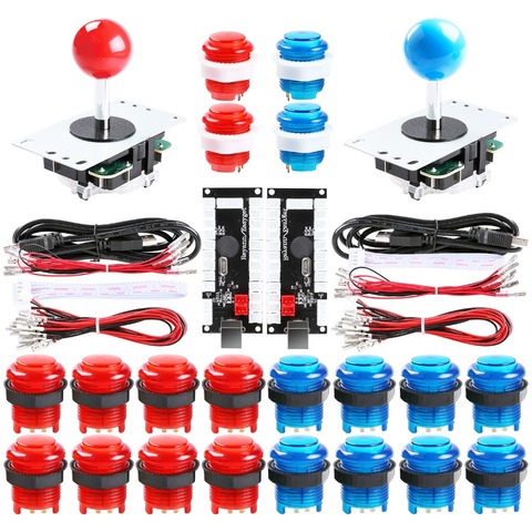 2-jugador DIY Arcade Joystick Kits con 20 LED Arcade botones + 2 Joysticks + 2 USB Kit de codificador + Juego de piezas de juego de Arcade de Cables ► Foto 1/6